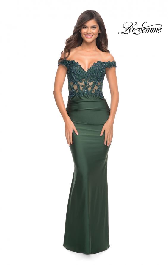 Picture of: Illusion Lace Top with Jersey Long Gown in Green, Style: 30741, Detail Picture 2