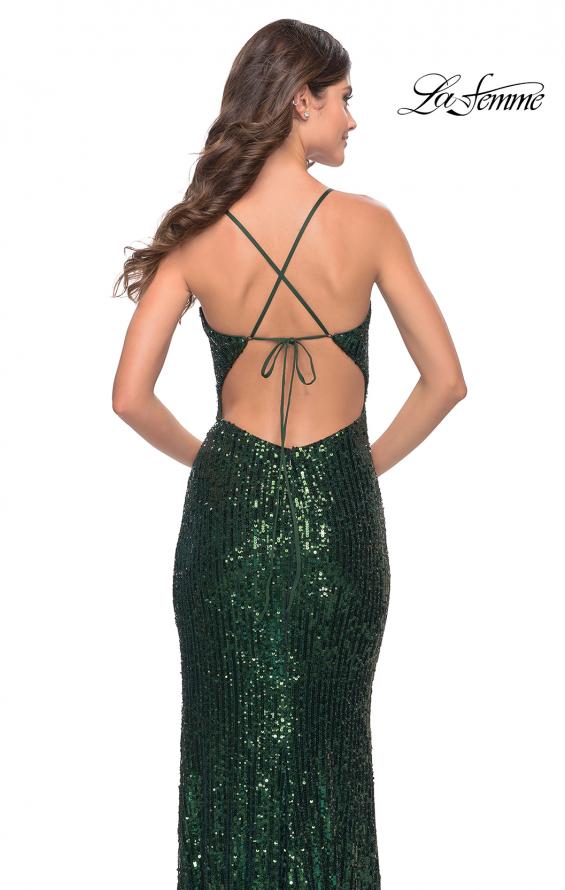 Picture of: Sequin Gown with V Neck and Open Back in Emerald, Style: 31529, Detail Picture 2