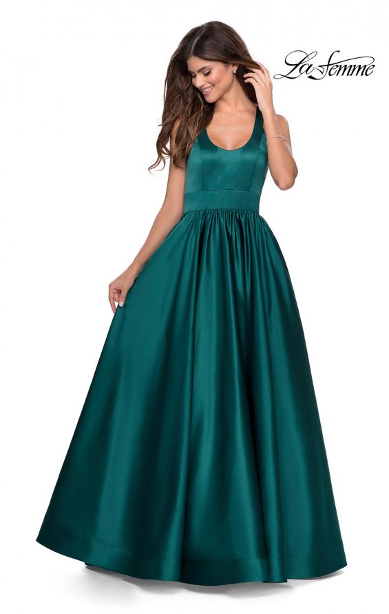 Picture of: Satin Ball Gown with Criss Cross Back and Pockets in Emerald, Style: 28281, Detail Picture 5