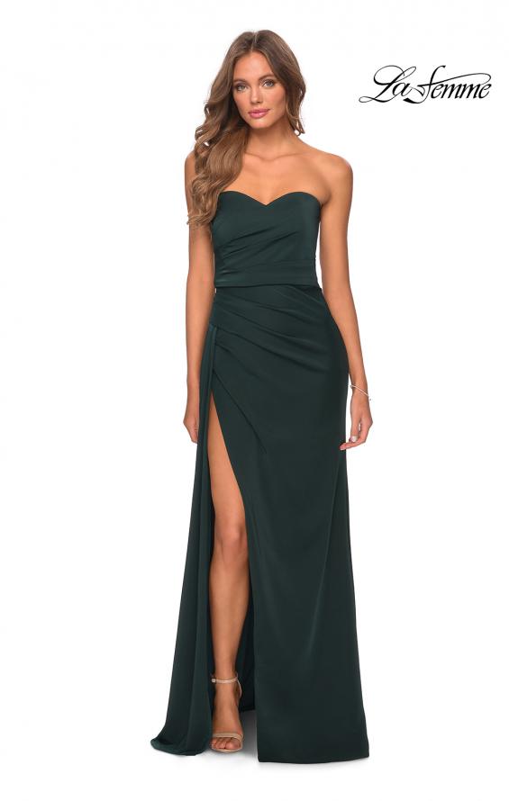 Picture of: Strapless Jersey Prom Dress with All Over Ruching in Emerald, Style: 28334, Detail Picture 3