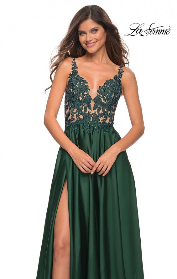 Picture of: Gorgeous Satin Gown with Sheer Lace Bodice in Emerald, Detail Picture 3