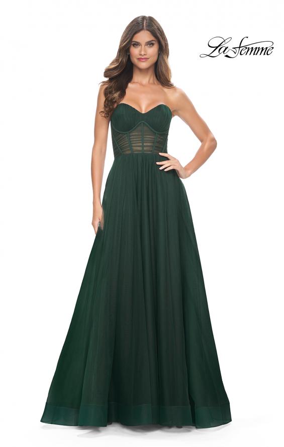 Picture of: Strapless Sweetheart A-Line Corset Prom Dress in Emerald, Style: 31971, Detail Picture 3