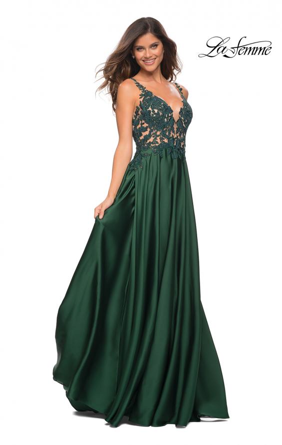 Picture of: Gorgeous Satin Gown with Sheer Lace Bodice in Emerald, Detail Picture 4
