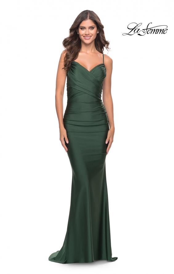 Picture of: Criss Cross Ruched Bodice Elegant Jersey Dress in Emerald, Style: 31122, Detail Picture 4