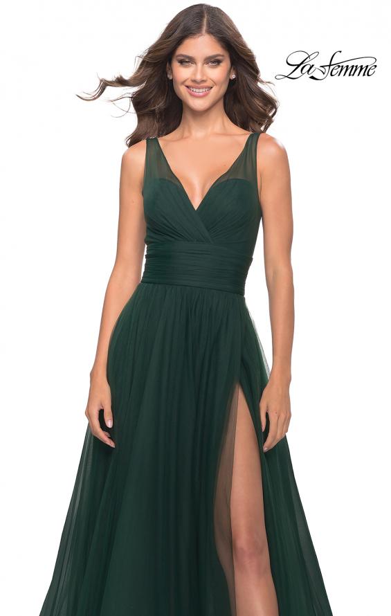 Picture of: Tulle Ball Gown with High Slit and V Neckline in Emerald, Style: 31149, Detail Picture 4