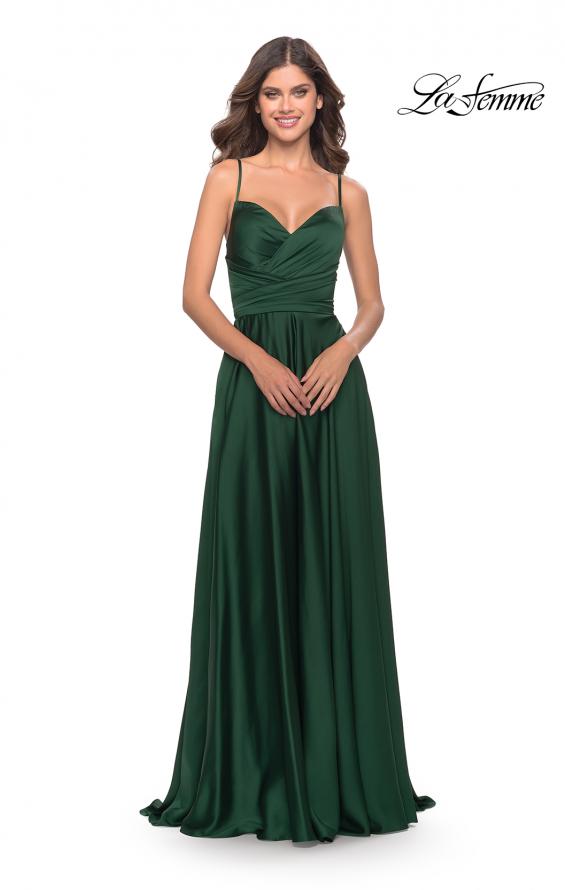 Picture of: Luxury Satin Gown with Criss Cross Bodice in Emerald, Style: 31233, Detail Picture 4