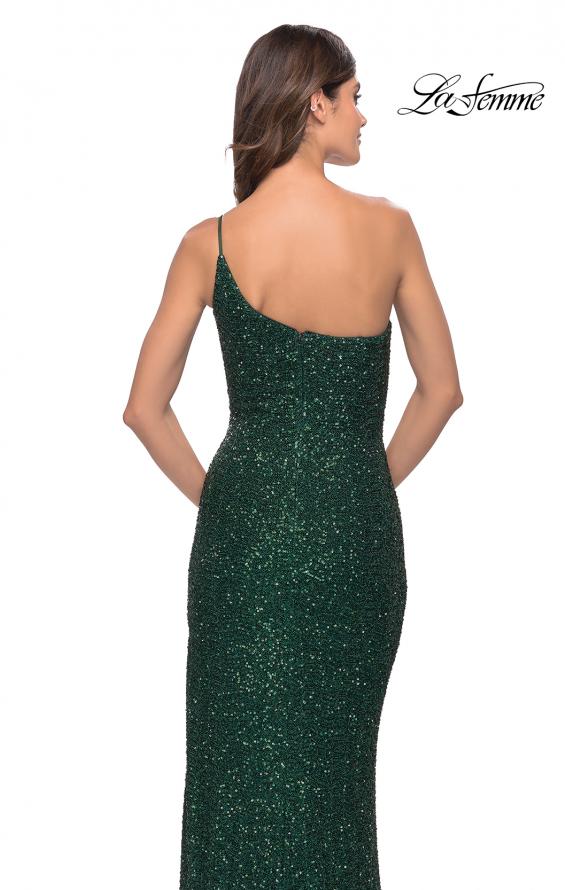 Picture of: Elegant Soft Sequin One Shoulder Long Dress in Jewel Tones in Emerald, Style: 31427, Detail Picture 4