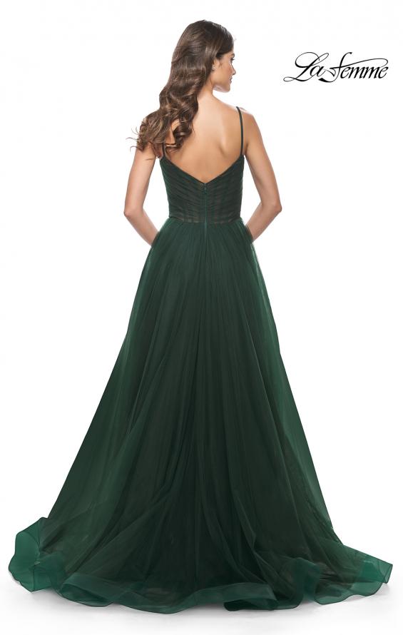 Picture of: Simple Tulle A-LIne Prom Dress with Ruched Illusion Bodice in Emerald, Style: 32130, Detail Picture 4