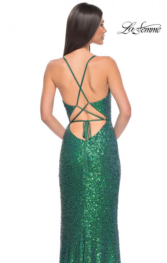 Picture of: Irridescent Sequin Long Prom Gown with Lace Up Back in Emerald, Style: 32339, Detail Picture 4