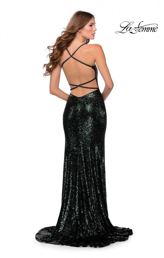 Picture of: Sequin Prom Dress with Criss Cross Open Back in Emerald, Style: 28514, Detail Picture 6