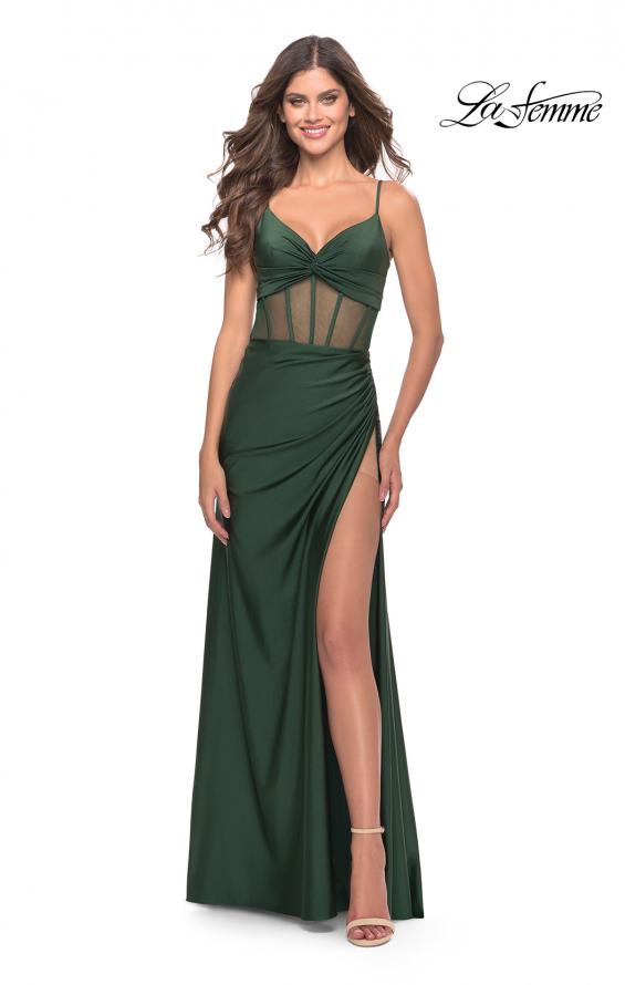 Picture of: Illusion Bodice Dress with Boning and Twist Detail in Emerald, Style: 31229, Detail Picture 6