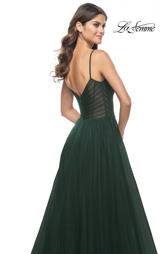 Picture of: Simple Tulle A-LIne Prom Dress with Ruched Illusion Bodice in Emerald, Style: 32130, Detail Picture 6