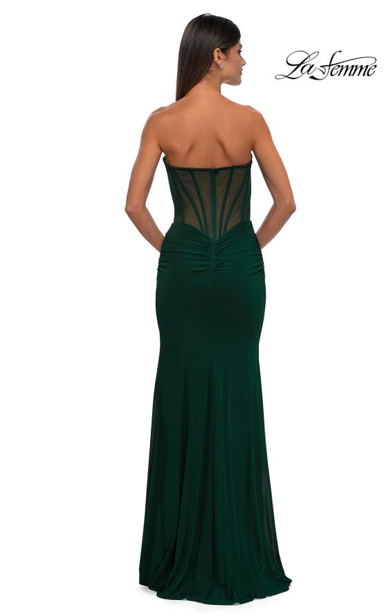 Picture of: Simple Net Jersey Prom Dress with Unique Corset Bodice in Emerald , Style: 32734, Detail Picture 6