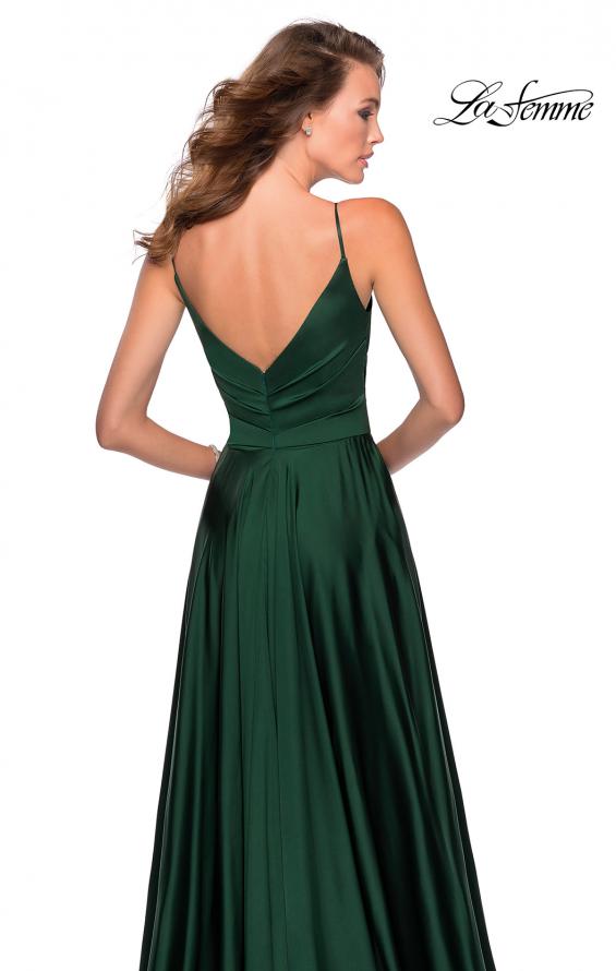 Picture of: Long Satin Dress with Side Slit and V Shaped Back in Emerald, Style: 28607, Detail Picture 7