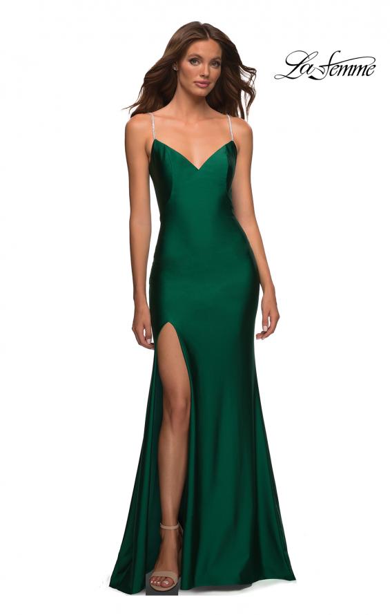 Picture of: Rhinestone Strap Simple Long Jersey Dress in Emerald, Detail Picture 7
