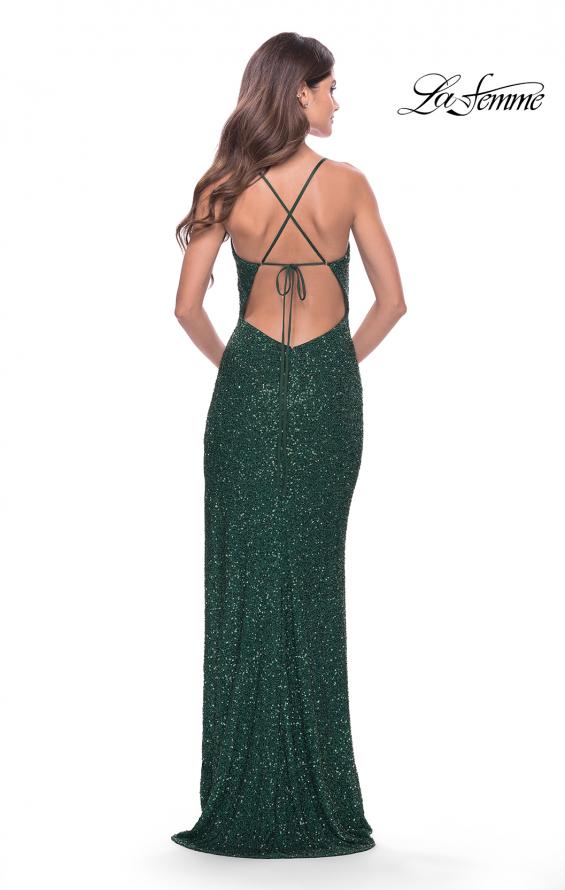 Picture of: Simple Stretch Sequin Gown with High Circle Slit in Emerald, Style: 31166, Detail Picture 7