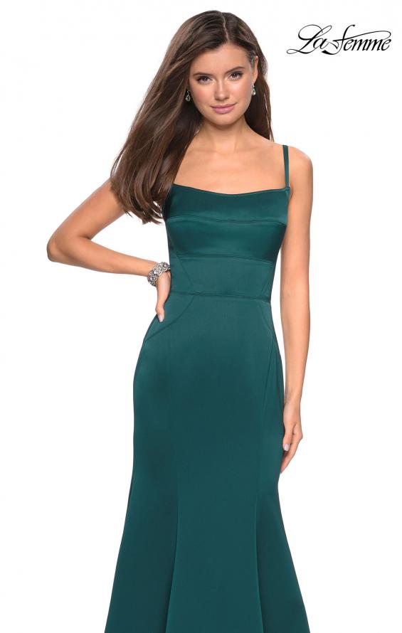 Picture of: Fitted Long Dress with Seams and Large Gold Zipper in Evergreen, Style: 27524, Detail Picture 8