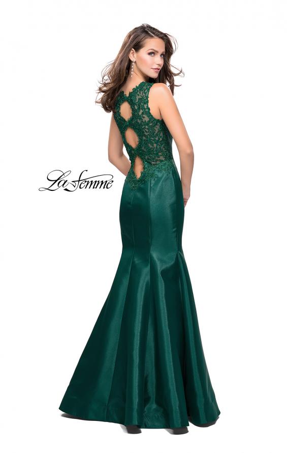Picture of: Long Mikado Mermaid Gown with Lace Straps in Evergreen, Style: 25972, Detail Picture 2