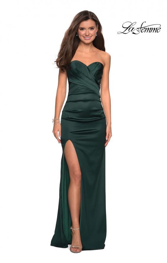 Picture of: Body Forming Strapless Satin Dress with Side Slit in Forest Green, Style: 27780, Detail Picture 4