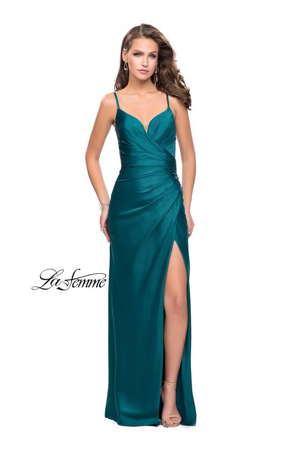 Picture of: Satin Slip Prom Dress with Strappy Back in Forest Green, Style: 25270, Main Picture
