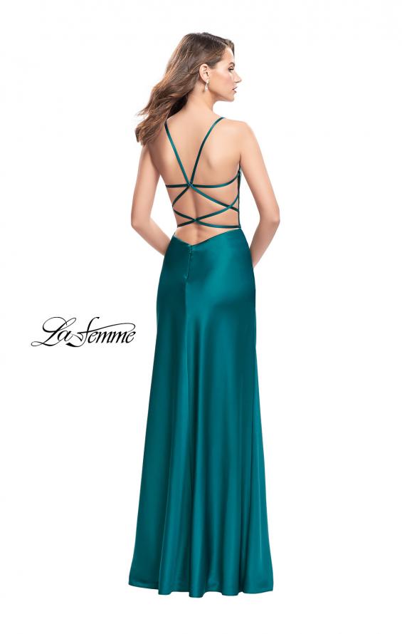 Picture of: Satin Slip Prom Dress with Strappy Back in Forest Green, Style: 25270, Back Picture