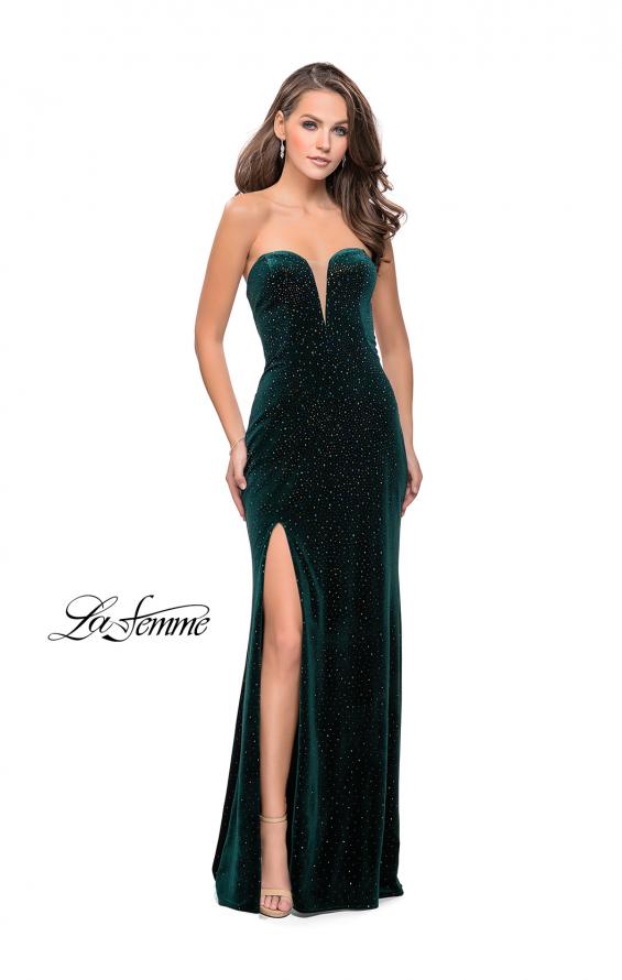 Picture of: Long Sparkly Jersey Prom Dress with Side Leg Slit in Forest Green, Style: 25443, Detail Picture 3