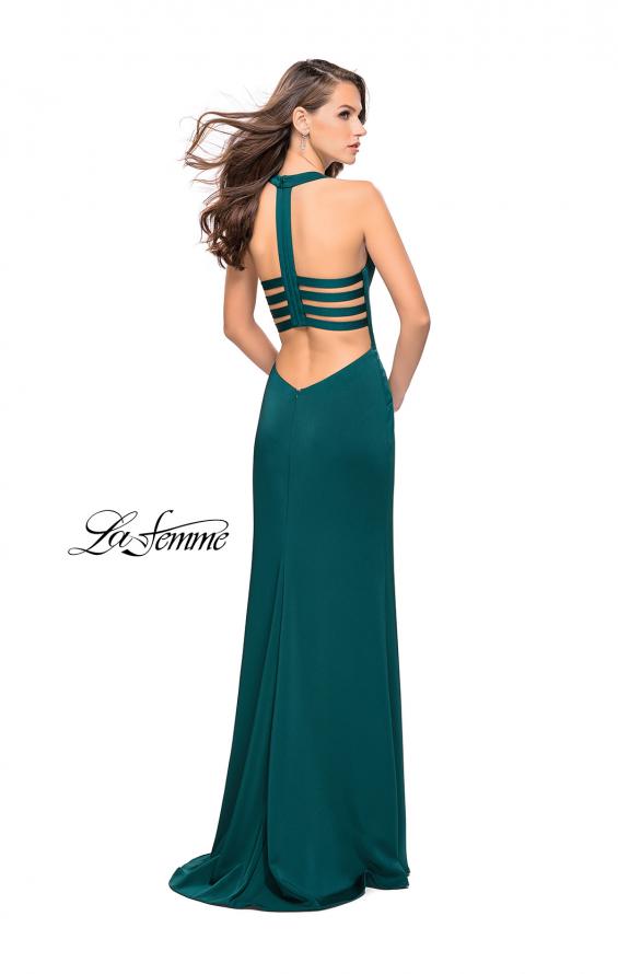 Picture of: Form Fitting Halter Prom Dress with Caged Open Back in Forest Green, Style: 25612, Detail Picture 3