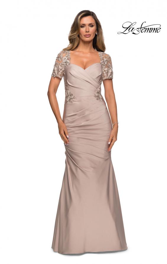 Picture of: Satin Evening Dress with Lace and Scoop Neckline in Frost Rose, Style: 27989, Main Picture