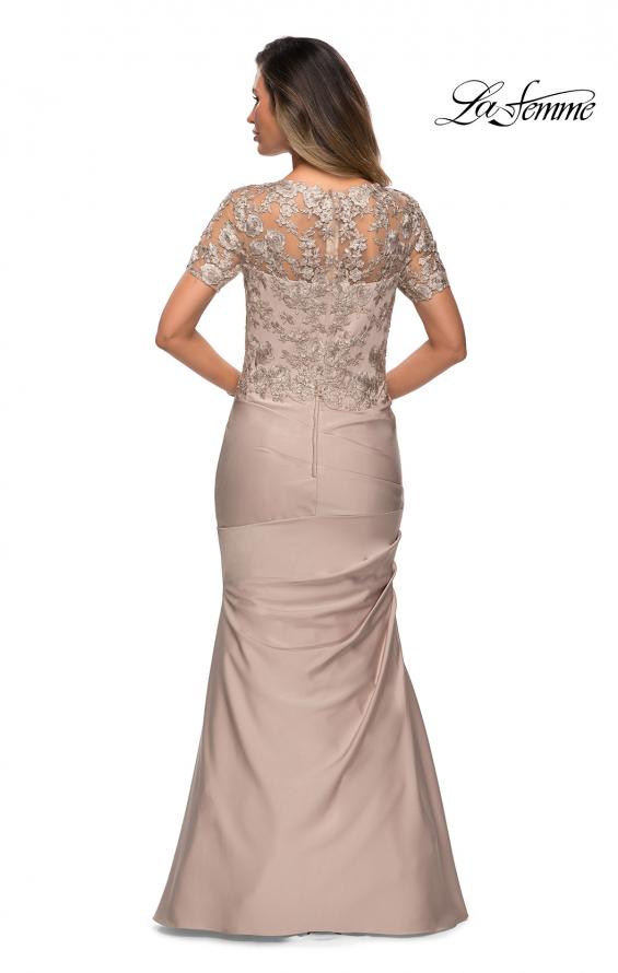Picture of: Satin Evening Dress with Lace and Scoop Neckline in Frost Rose, Style: 27989, Back Picture