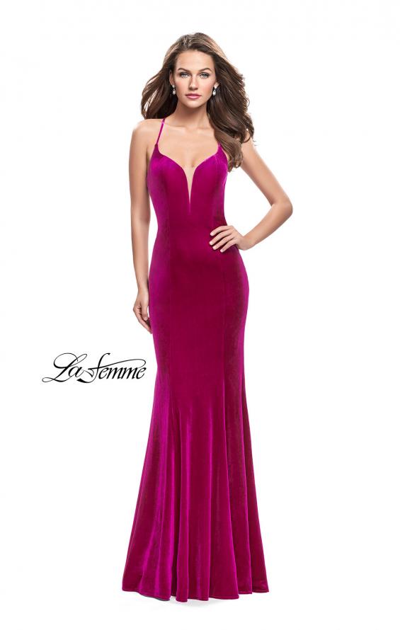 Picture of: Velvet Mermaid Style Prom Dress with Deep V Neckline in Fuchsia, Style: 25174, Main Picture