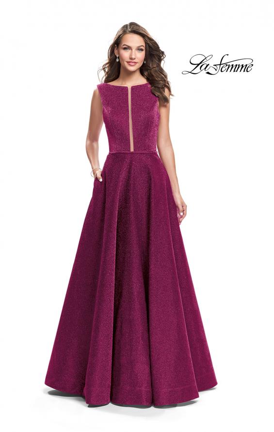 Picture of: High Neck Sparkling A-line Dress with Strappy Open Back in Fuchsia, Style: 25895, Main Picture