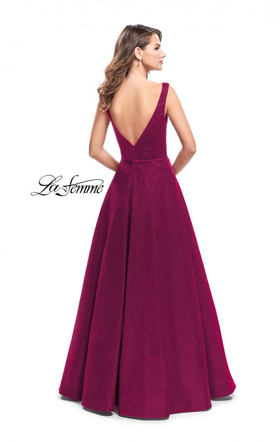 Picture of: High Neck Sparkling A-line Dress with Strappy Open Back in Fuchsia, Style: 25895, Back Picture