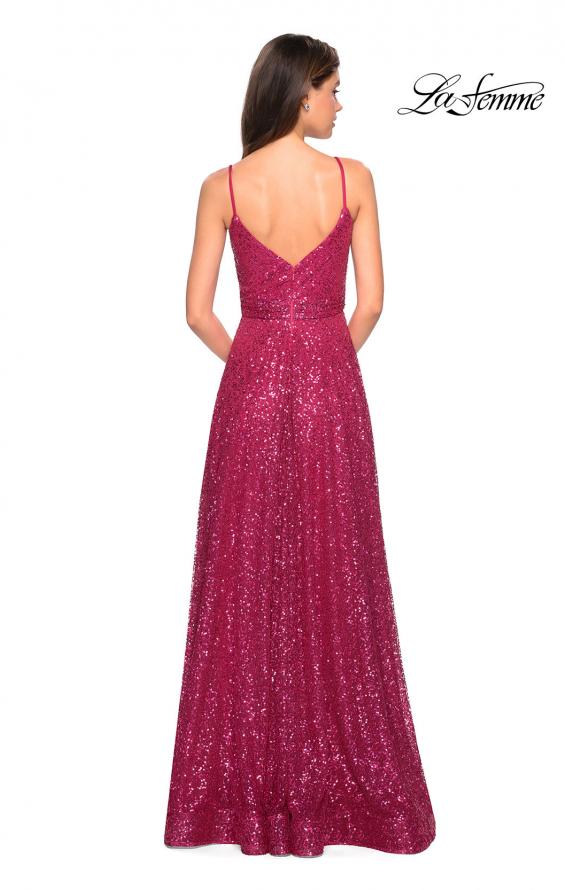 Picture of: sequin Empire Waist Prom Dress with V Back in Fuchsia, Style: 27747, Back Picture