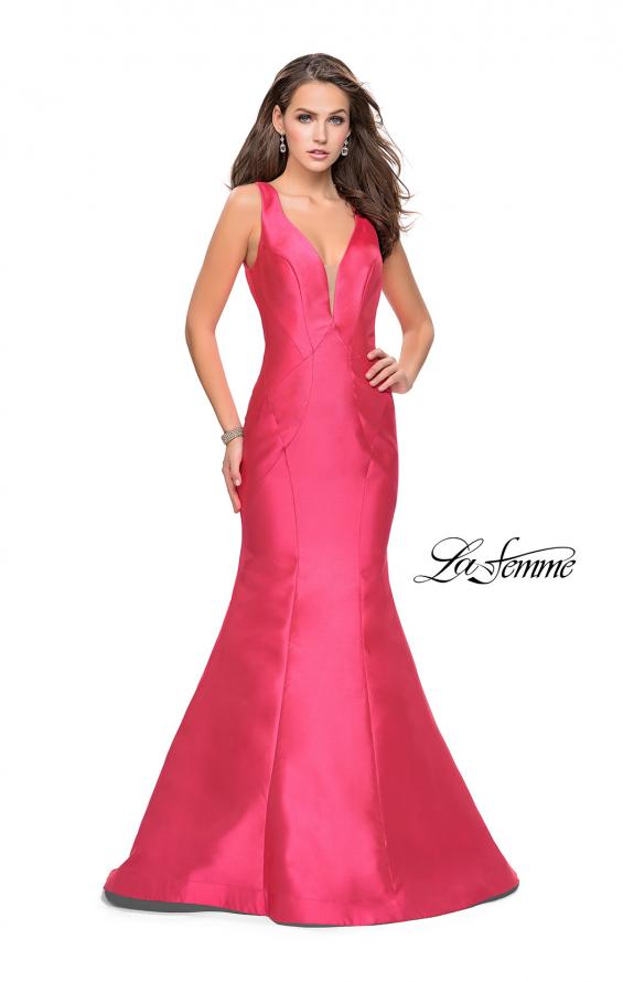 Picture of: Low Scoop Mermaid Prom Dress with Tiered Detail in Fuchsia, Style: 26046, Detail Picture 1