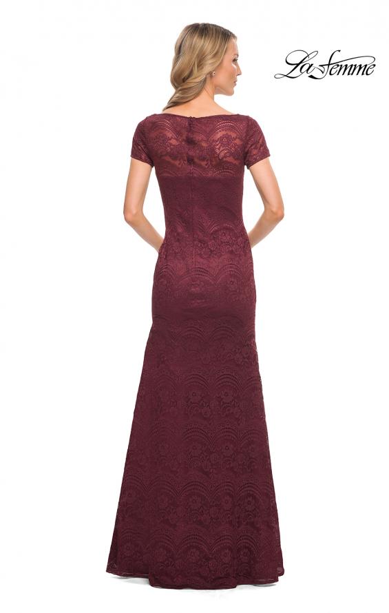 Picture of: Floor Length Lace Gown with Short Sleeves in Garnet, Style: 26875, Back Picture