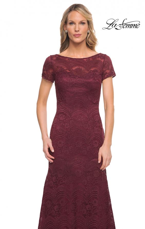 Picture of: Floor Length Lace Gown with Short Sleeves in Garnet, Style: 26875, Detail Picture 5