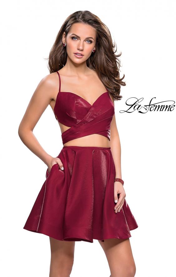 Picture of: Short Two Piece Homecoming Dress Set with Wrap Top in Garnet, Style: 26683, Detail Picture 1