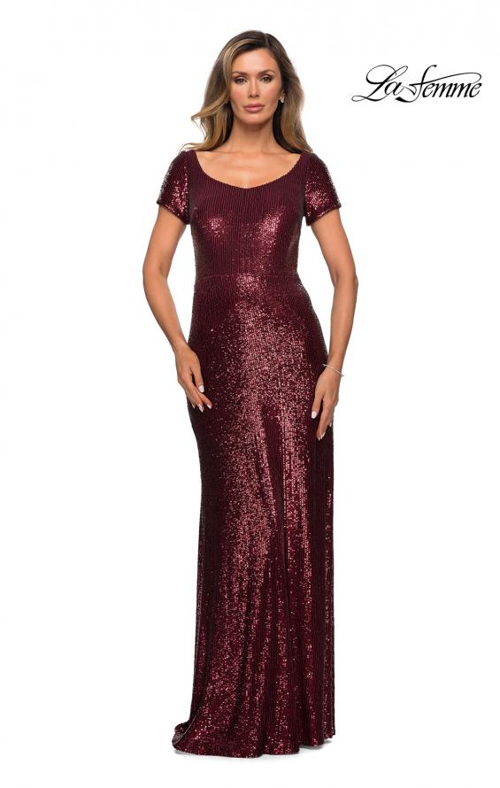 Picture of: Long Sequin Evening Dress with Cap Sleeves in Garnet, Style: 27916, Detail Picture 2
