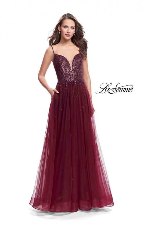 Picture of: A-line Dress with Rhinestones and Tulle Skirt in Garnet, Style: 25636, Main Picture