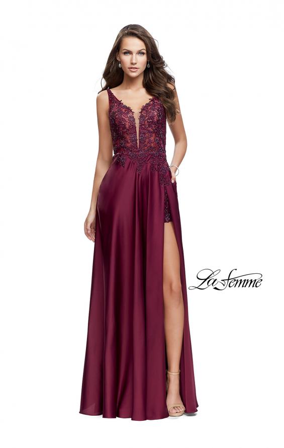 Picture of: Long Prom Dress with Beaded Lace Bodice and Open Back in Garnet, Style: 25645, Main Picture