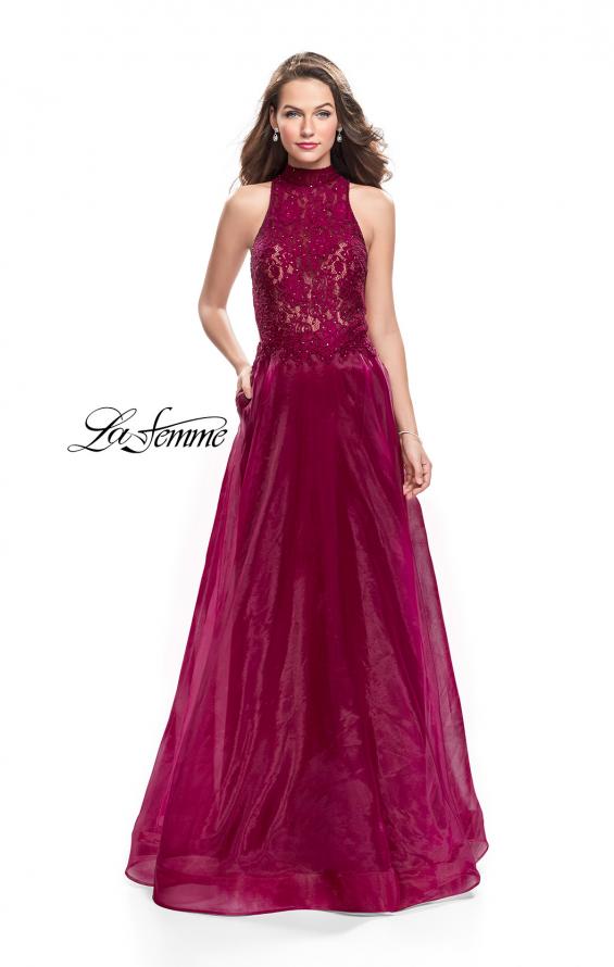 Picture of: A-line Prom Gown with Beaded Lace Bodice and Tulle in Garnet, Style: 25664, Main Picture