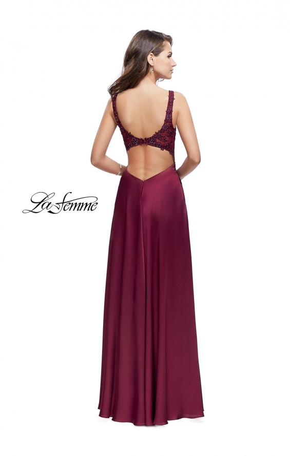 Picture of: Long Prom Dress with Beaded Lace Bodice and Open Back in Garnet, Style: 25645, Back Picture