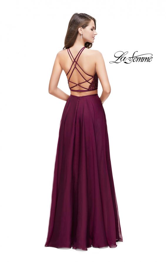 Picture of: Two Piece A-line Dress with Halter Neck and Beading in Garnet, Style: 25843, Back Picture