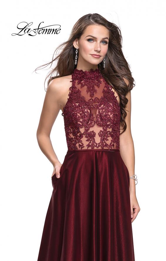Picture of: Long Prom Dress with Satin A-line Skirt and Beading in Garnet, Style: 25617, Detail Picture 1