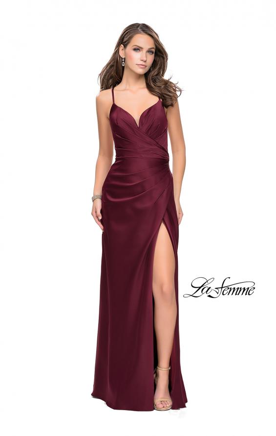 Picture of: Satin Slip Prom Dress with Strappy Back in Garnet, Style: 25270, Detail Picture 2