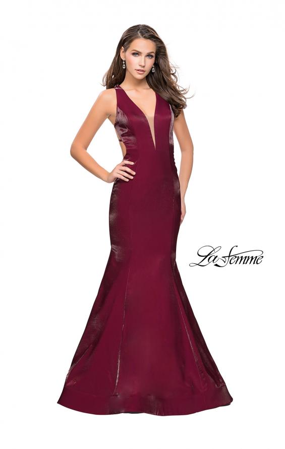 Picture of: Long Form Fitting Mermaid Prom Dress with Deep V in Garnet, Style: 25494, Detail Picture 2