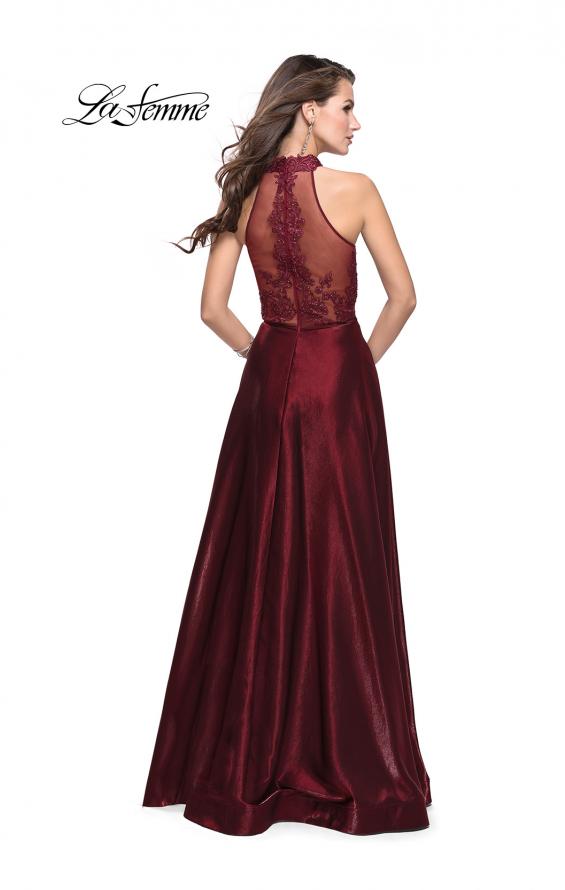 Picture of: Long Prom Dress with Satin A-line Skirt and Beading in Garnet, Style: 25617, Detail Picture 2