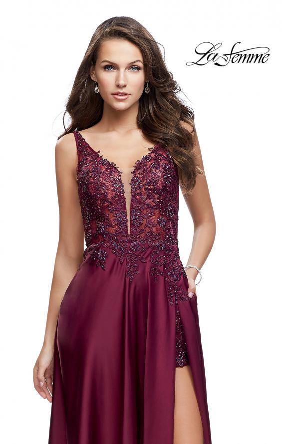 Picture of: Long Prom Dress with Beaded Lace Bodice and Open Back in Garnet, Style: 25645, Detail Picture 2