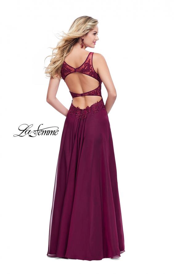 Picture of: Chiffon A-line Dress with Beaded Lace Bodice in Garnet, Style: 26082, Detail Picture 2