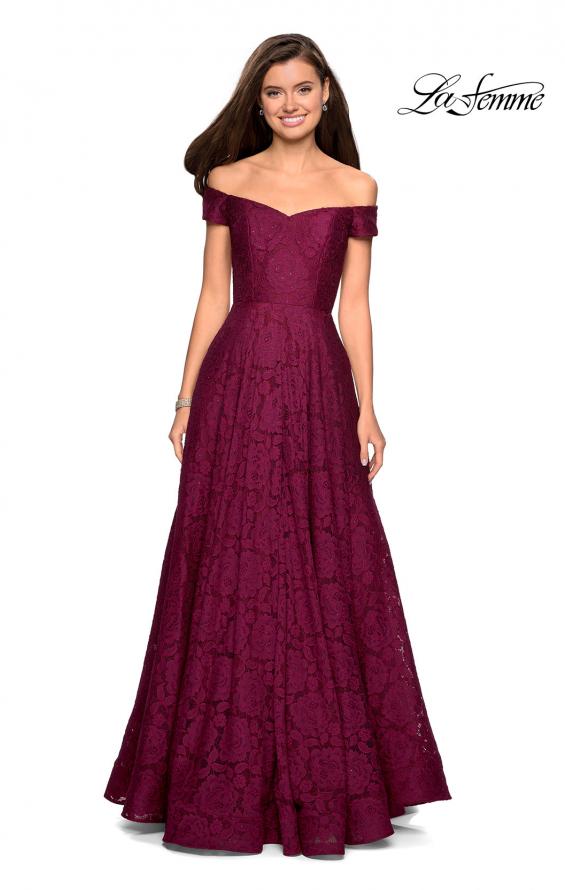 Picture of: Off the Shoulder Floor Length Dress with Rhinestones in Garnet, Style: 27556, Detail Picture 3